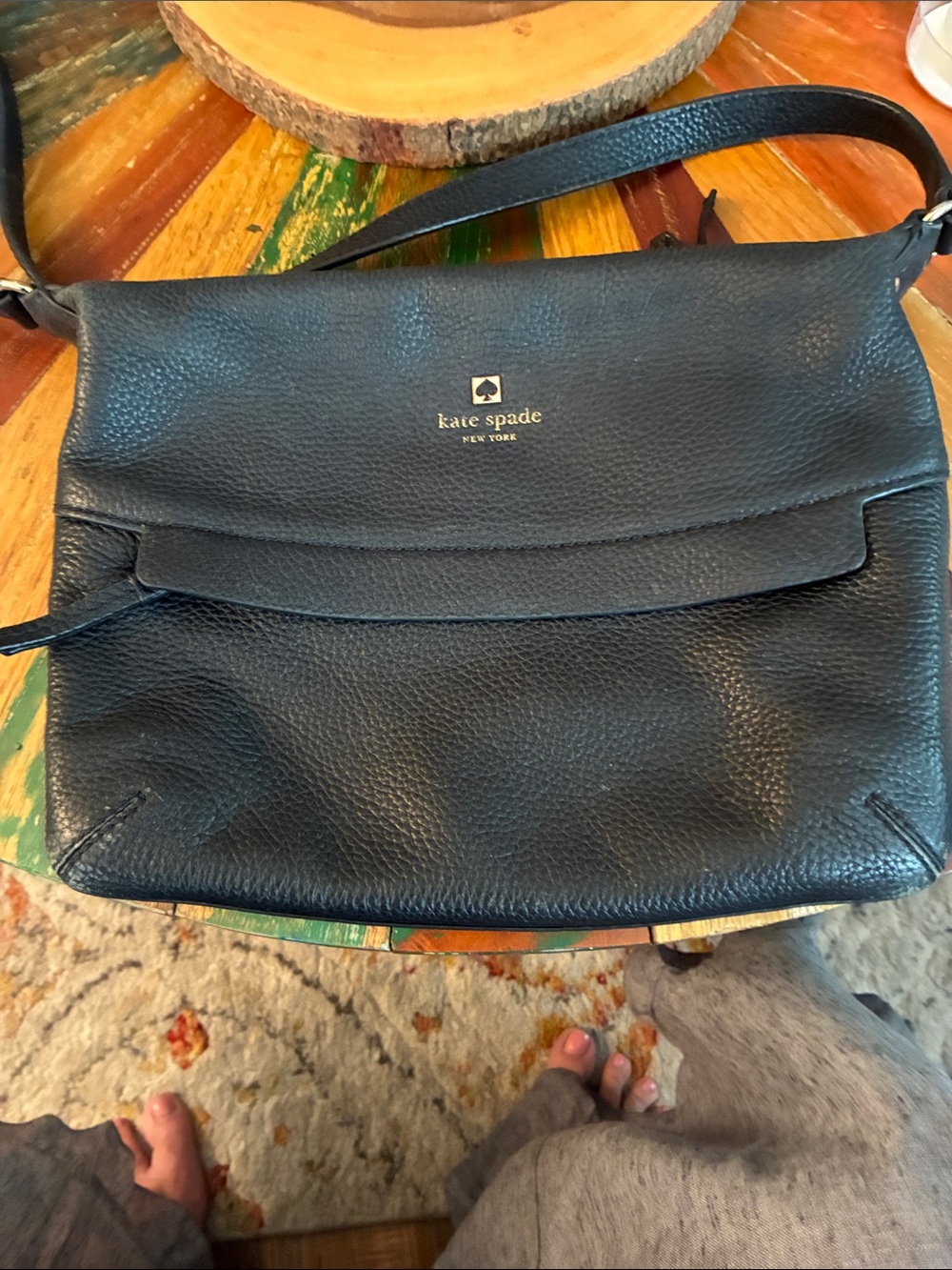 kate spade Black Pebbled Leather Flap Crossbody Bag 11”x9”
